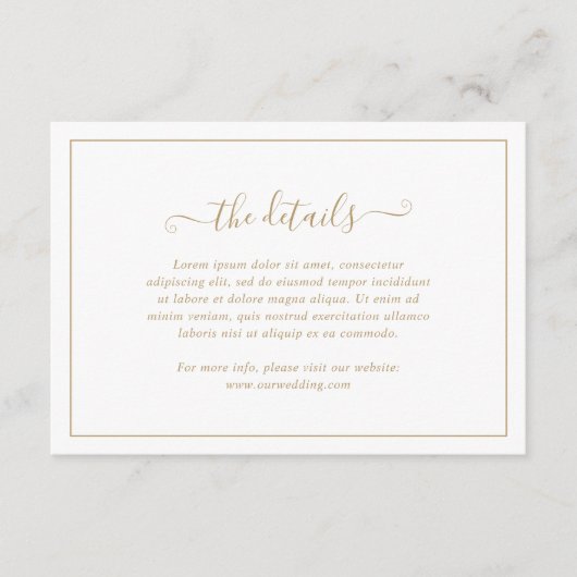 Eenvoudige Elegant Gold Details Wedding Informatiekaartje (Voorkant)