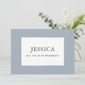 Eenvoudige Elegant Gold Dusty Blue Bridesmaid-kaar Save The Date (Staand voorkant)
