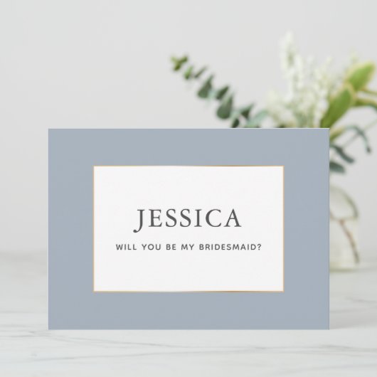 Eenvoudige Elegant Gold Dusty Blue Bridesmaid-kaar Save The Date (Staand voorkant)