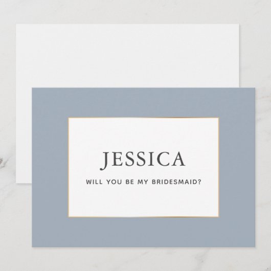 Eenvoudige Elegant Gold Dusty Blue Bridesmaid-kaar Save The Date (Voorkant / Achterkant)