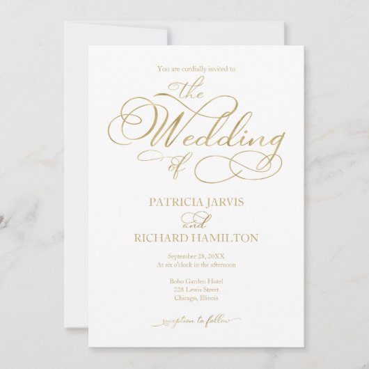 Eenvoudige Elegant Gold Faux Folie Script Wedding Kaart (Voorkant)