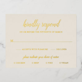 Eenvoudige Elegant Gold Foil Ivory Wedding RSVP-ka Folie Uitnodiging Briefkaart
