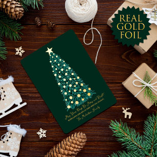 Eenvoudige Elegant Gold Green-kerstboom Folie Feestdagenkaart