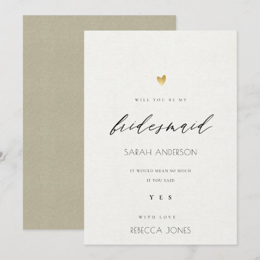EENVOUDIGE ELEGANT GOLD KRAFT TYPOGRAPHY BRIDESMAI KAART (Voorkant / Achterkant)