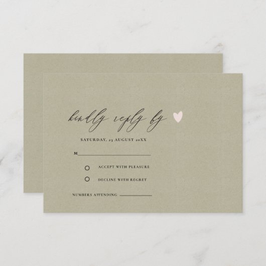 EENVOUDIGE ELEGANT GOLD KRAFT TYPOGRAPHY RSVP KAART (Voorkant / Achterkant)