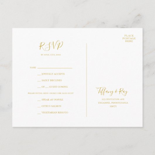 Eenvoudige Elegant Gold Menu Keuze RSVP-kaart (Achterkant)
