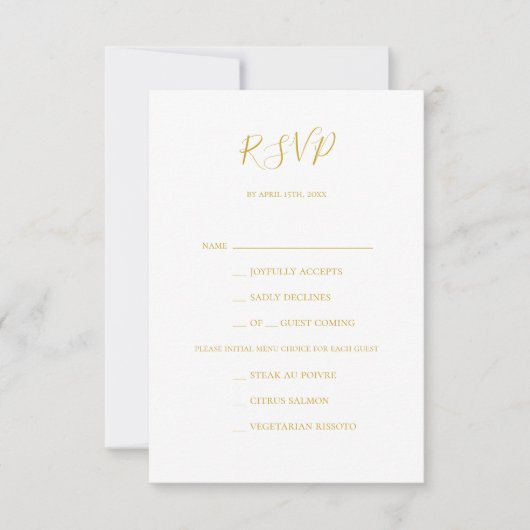 Eenvoudige Elegant Gold Menu Keuze RSVP-kaart (Voorkant)