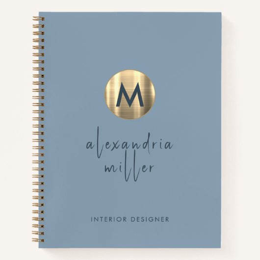Eenvoudige Elegant Gold Monogram Dusty Blue Notitieboek (Voorkant)