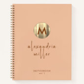 Eenvoudige Elegant Gold Monogram Peach-zakboekje Notitieboek (Voorkant)