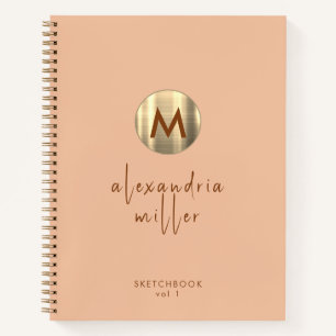 Eenvoudige Elegant Gold Monogram Peach-zakboekje Notitieboek