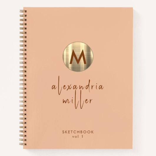 Eenvoudige Elegant Gold Monogram Peach-zakboekje Notitieboek (Voorkant)