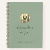 Eenvoudige Elegant Gold Monogram Sage Notitieboek (Voorkant)
