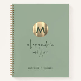 Eenvoudige Elegant Gold Monogram Sage Notitieboek