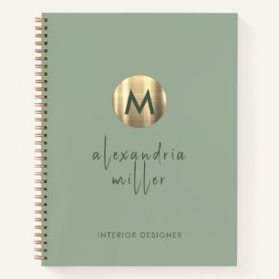 Eenvoudige Elegant Gold Monogram Sage Notitieboek