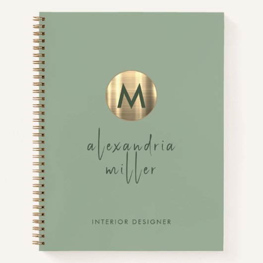 Eenvoudige Elegant Gold Monogram Sage Notitieboek (Voorkant)