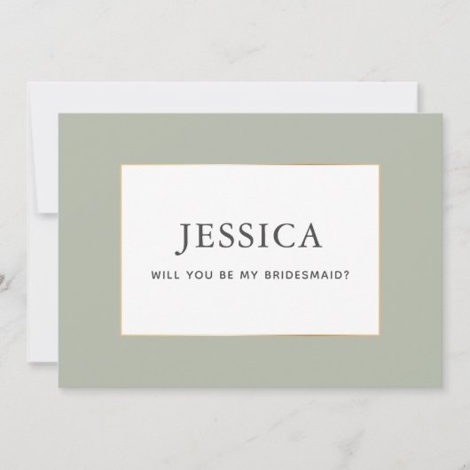 Eenvoudige Elegant Gold Sage Green Bridesmaid-kaar Save The Date (Voorkant)