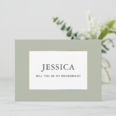 Eenvoudige Elegant Gold Sage Green Bridesmaid-kaar Save The Date (Staand voorkant)