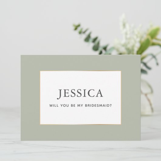 Eenvoudige Elegant Gold Sage Green Bridesmaid-kaar Save The Date (Staand voorkant)