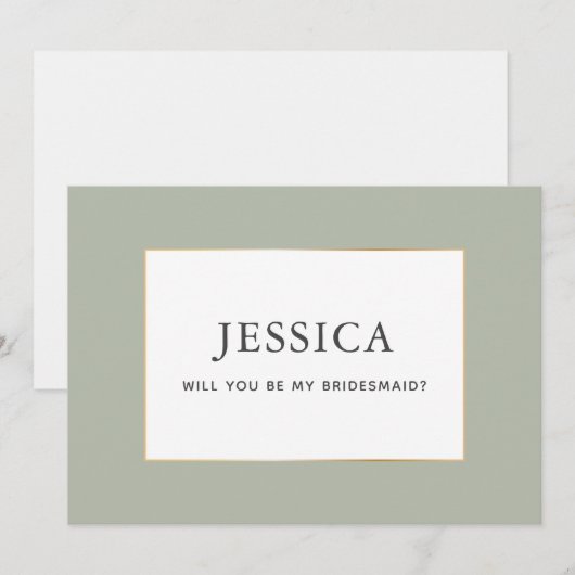 Eenvoudige Elegant Gold Sage Green Bridesmaid-kaar Save The Date (Voorkant / Achterkant)