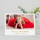 Eenvoudige Elegant Gold Script Merry-kerstfoto Folie Feestdagenkaart (Staand Voorkant)