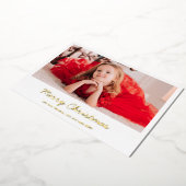 Eenvoudige Elegant Gold Script Merry-kerstfoto Folie Feestdagenkaart (Gedraaid)