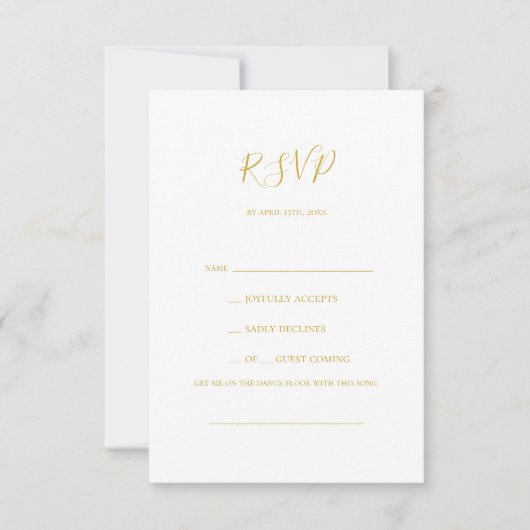 Eenvoudige Elegant Gold Song Request RSVP-kaart RSVP Kaartje (Voorkant)