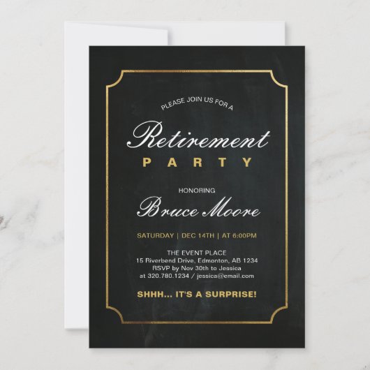 Eenvoudige Elegant Gold Surprise Retirement Party Kaart (Voorkant)