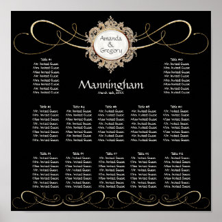 Eenvoudige Elegant Gold Swirl Black Weddenschap Poster