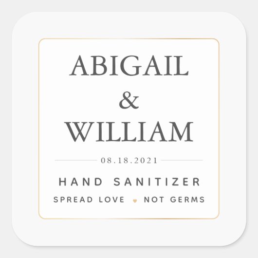 Eenvoudige Elegant Gold Wedding Hand Sanitizer Cov Vierkante Sticker (Voorkant)
