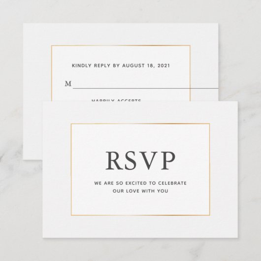 Eenvoudige Elegant Gold Wedding RSVP-kaart Save The Date (Voorkant / Achterkant)