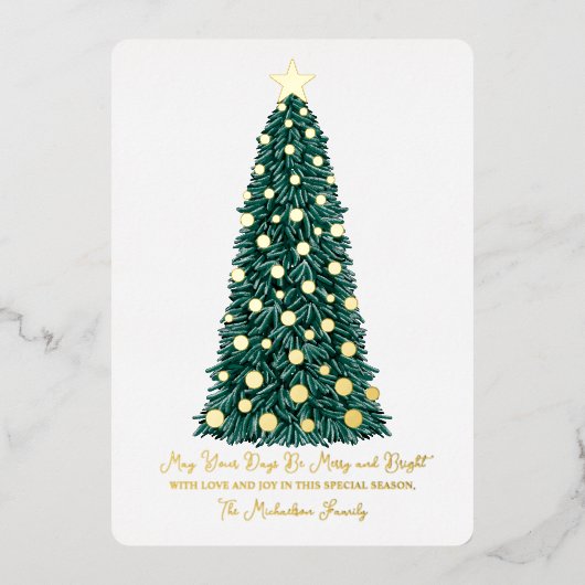 Eenvoudige Elegant Gold White-kerstboom Folie Holi Folie Feestdagenkaart (Voorkant)