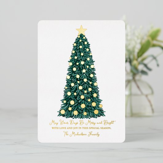 Eenvoudige Elegant Gold White-kerstboom Folie Holi Folie Feestdagenkaart (Staand Voorkant)
