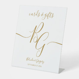 Eenvoudige Elegant Golden Initiaal Wedding Cards Reclamebord Met Voetstuk