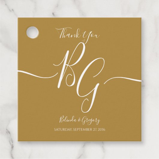 Eenvoudige Elegant Golden Initialen Weddenschap Gi Bedankjes Labels (Voorkant)