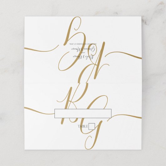 Eenvoudige Elegant Golden Initialen Weddenschap Plaatskaartje (Buitenkant ongevouwen)