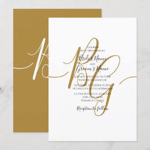 Eenvoudige Elegant Golden Initialen Wedding Invita Kaart
