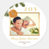 Eenvoudige Elegant Goud Vrolijk Citroen Kerstmis F Ronde Sticker (Voorkant)