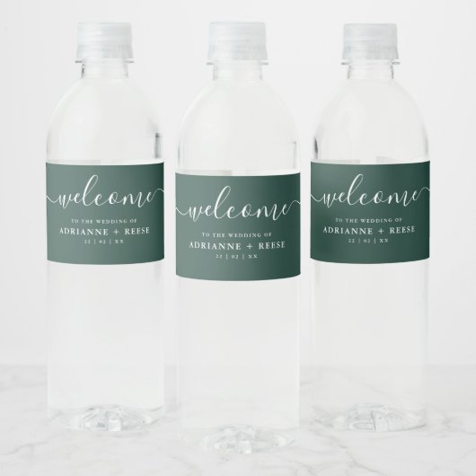 Eenvoudige Elegant Green and White Wedding Water B Waterfles Etiket (Flessen)