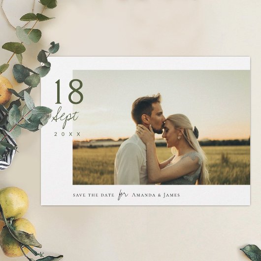 Eenvoudige Elegant Green Script Foto Sla de datum Kaart