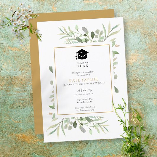 Eenvoudige Elegant Greenery Graduation Party Kaart