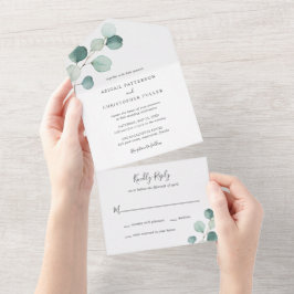Eenvoudige Elegant Greenery Rustic Eucalyptus Wedd All In One Uitnodiging