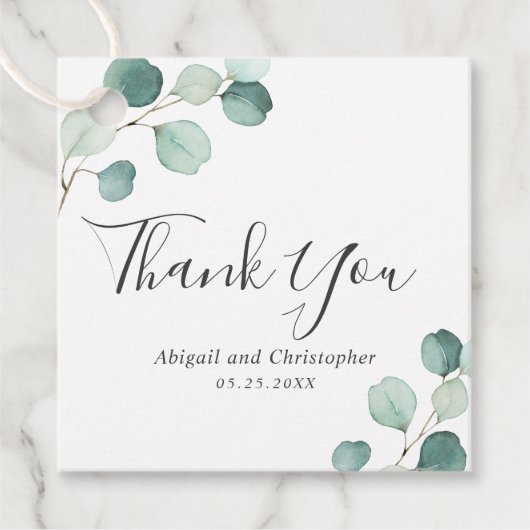 Eenvoudige Elegant Greenery Rustic Eucalyptus Wedd Bedankjes Labels (Voorkant)