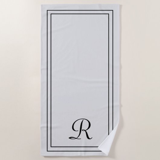 Eenvoudige Elegant Grey Black Monogram Beach Towel Strandlaken (Voorkant)