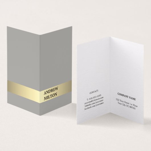 Eenvoudige Elegant Grey Faux Gold Stripe Consultan Visitekaartje (Binnen en buitenkant)