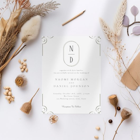 Eenvoudige Elegant Grey Scroll Lijst bruiloft Kaart