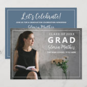 Eenvoudige Elegant Grey & White Photo Graduparty Kaart (Voorkant / Achterkant)