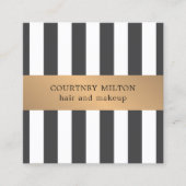 Eenvoudige Elegant grijs witte Faux Gold Stripes Vierkante Visitekaartje (Voorkant)