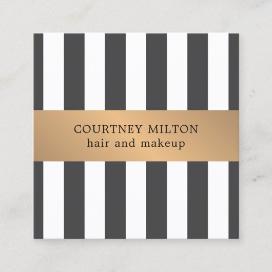 Eenvoudige Elegant grijs witte Faux Gold Stripes Vierkante Visitekaartje (Voorkant)