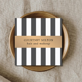 Eenvoudige Elegant grijs witte Faux Gold Stripes Vierkante Visitekaartje