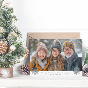 Eenvoudige Elegant grijze Sneeuwvlokken één foto Feestdagenkaart